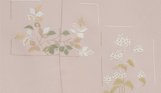 画像3：美術友禅山之内訪問着『色紙草花』（日本刺繍工程）伝統的工芸品加賀繍