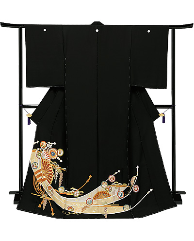 画像2：美術友禅山之内黒留袖『桃山の宴』（ゴム糸目工程）伝統的工芸品京友禅
