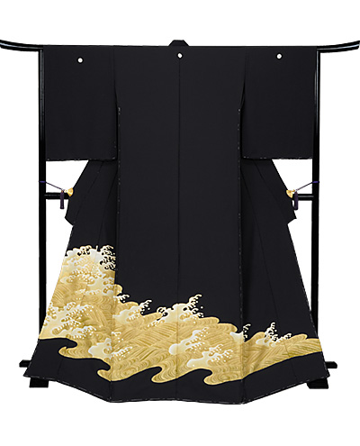 画像2：美術友禅山之内黒留袖『黄金の海』（本糊糸目工程）伝統的工芸品京友禅