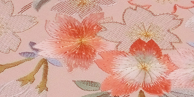 画像3：美術友禅山之内名古屋帯『桜』（日本刺繍工程）伝統的工芸品加賀繍