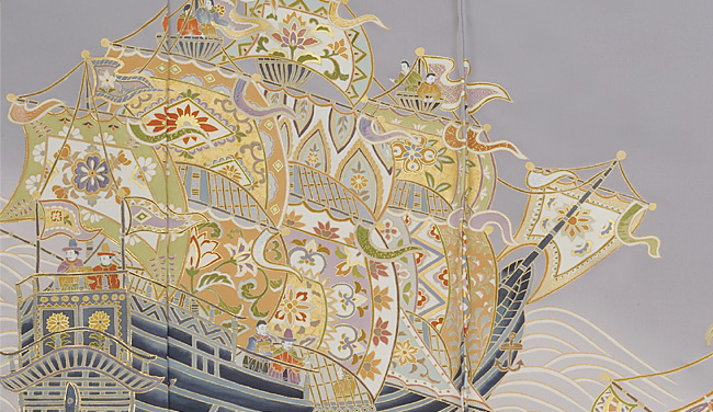 画像3：美術友禅山之内色留袖『大航海』（ゴム糸目工程）伝統的工芸品京友禅