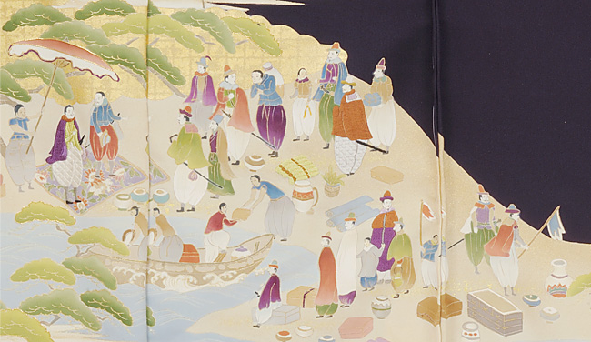 画像3：美術友禅山之内色留袖『南蛮人貿易図』（ゴム糸目工程）伝統的工芸品京友禅