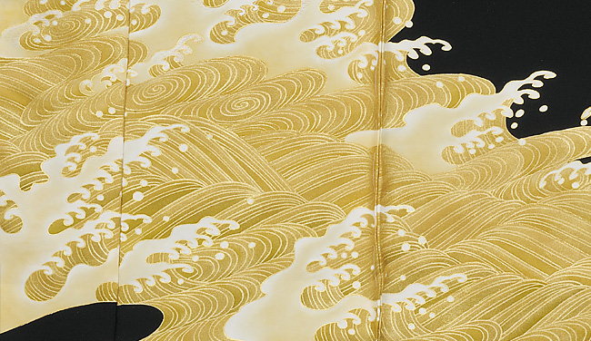 画像3：美術友禅山之内黒留袖『黄金の海』（本糊糸目工程）伝統的工芸品京友禅